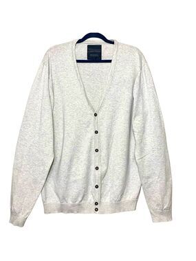 Angelo Litrico Knit Cardigan Sweater Button Front Sz L Gray Beige Modern Relaxed
